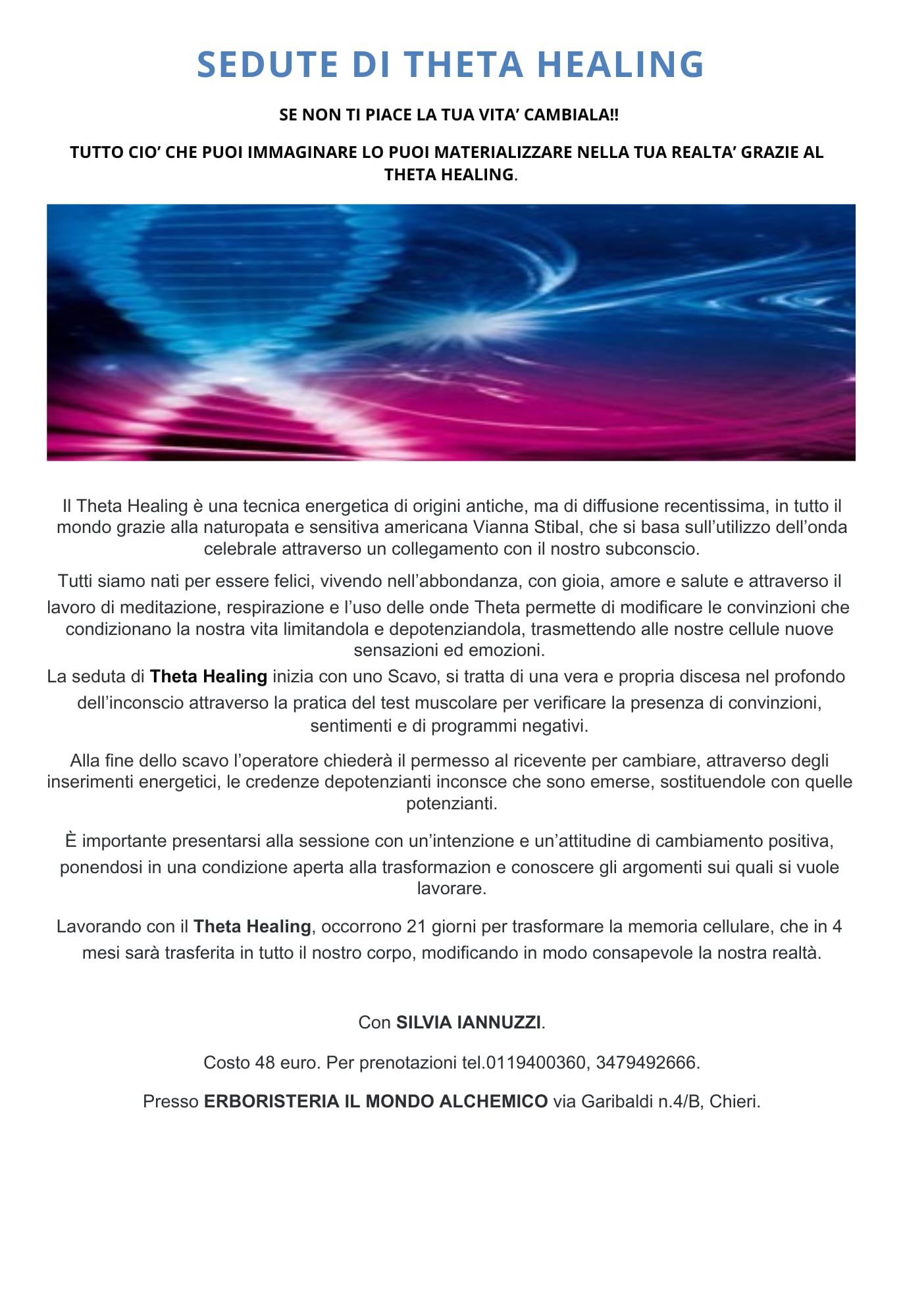 Sedute di THETA HEALING - Erboristeria Il Mondo Alchemico