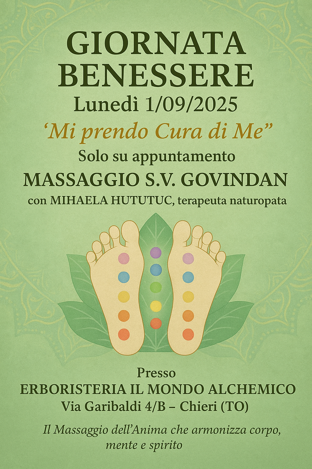 Lunedi 1/09/2025 Giornata Benessere " Mi prendo Cura di Me" MASSAGGIO SV GOVINDAN