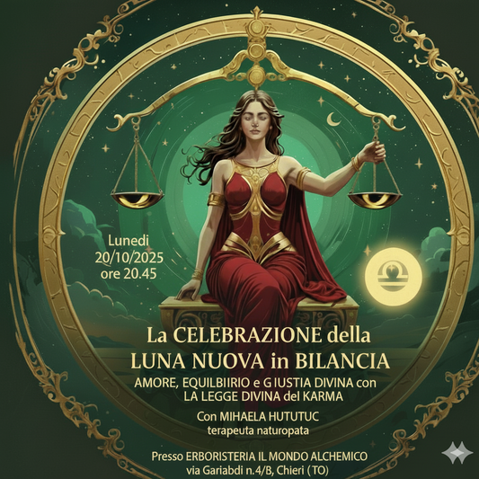 Lunedi 20/10/2025 ore 20.45 La Celebrazione della LUNA NUOVA in BILANCIA. Amore, Equilibrio e la Legge divina del KARMA