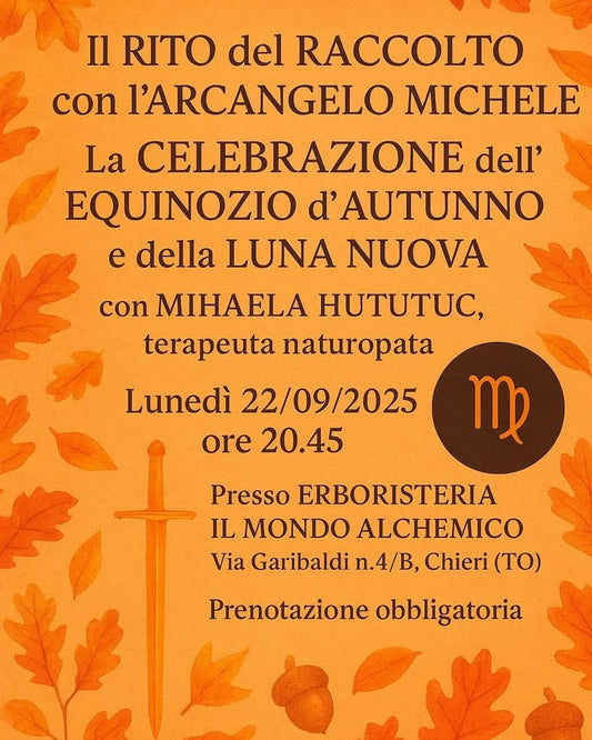 Lunedi 22/09/2025 ore 20.45 Il RITO del RACCOLTO con l' Arcangelo MICHELE. La Celebrazione dell' EQUINOZIO d' AUTUNNO e della LUNA NUOVA