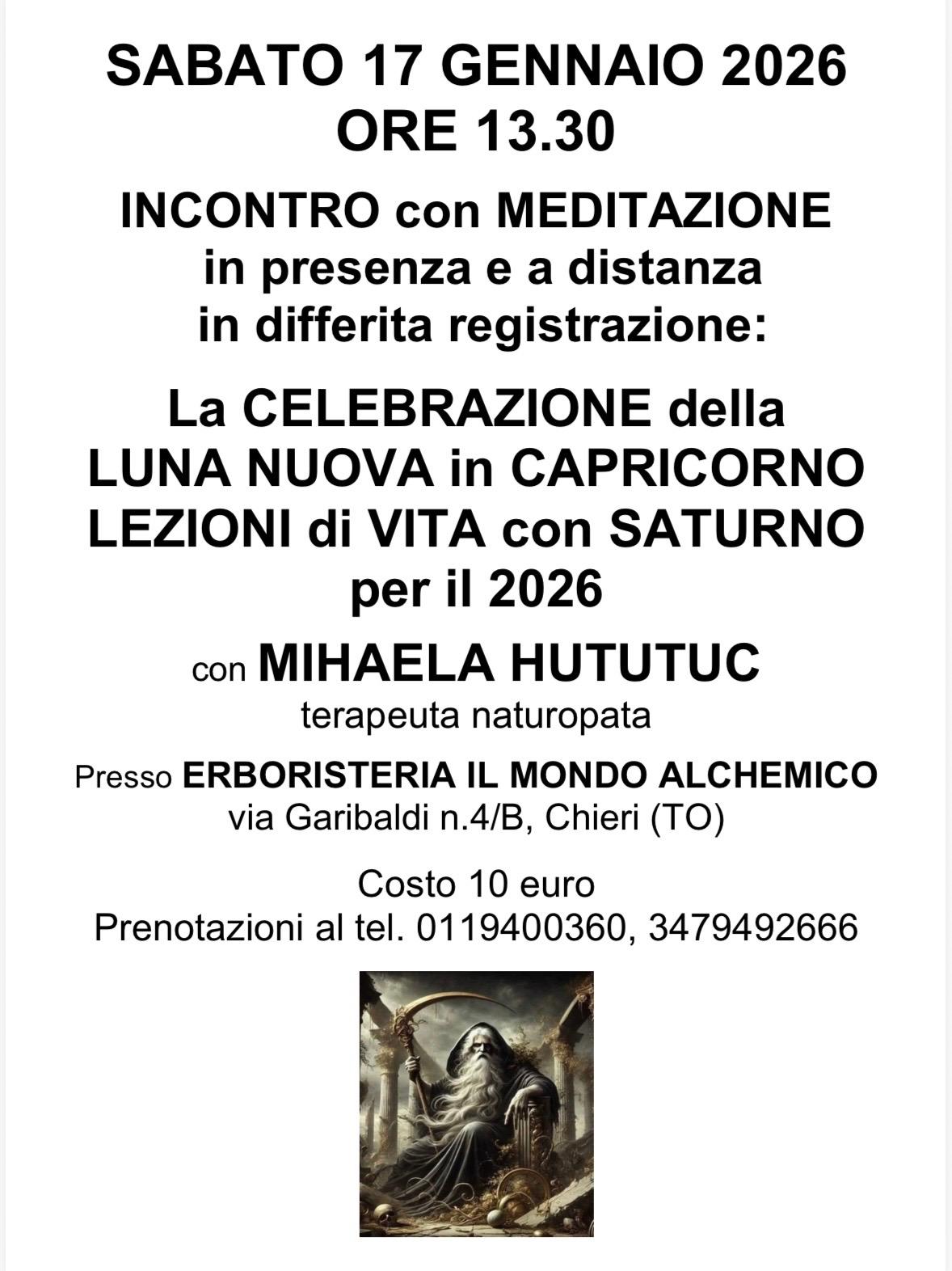 Sabato 17/01/2026 ore 13.30 la Celebrazione della LUNA NUOVA in Capricorno. Lezioni di vita con Saturno per il 2026