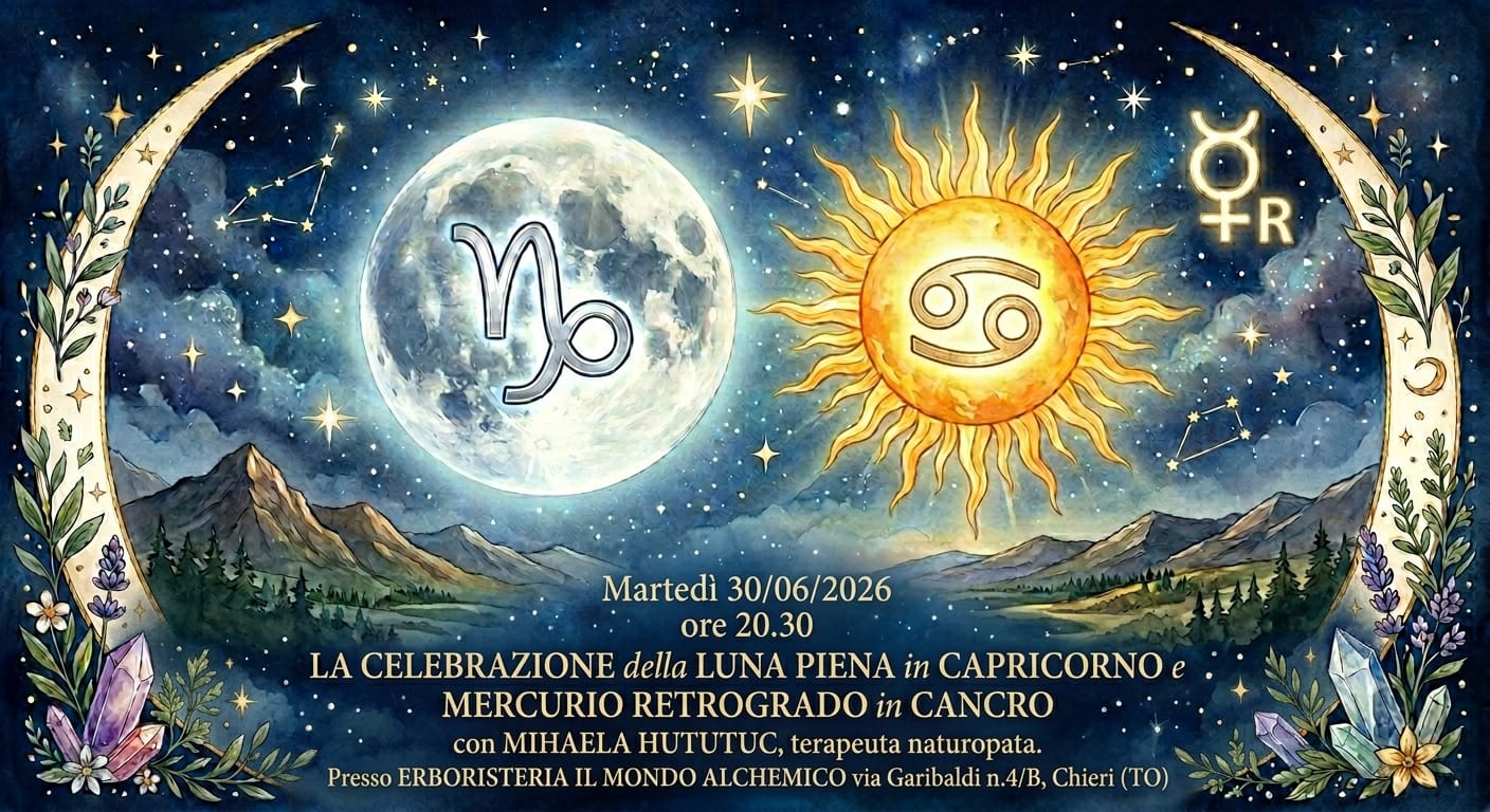 Martedi 30/06/2026 ore 20.30 La Celebrazione della LUNA PIENA in CAPRICORNO e MERCURIO Retrogrado in CANCRO