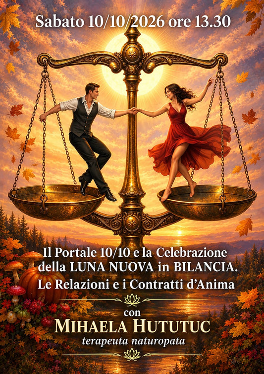 Sabato 10/10/2026 ore 13.30 Il Portale 10/10 e la Celebrazione della LUNA NUOVA in BILANCIA ✨ Le Relazioni e i Contratti d' Anima