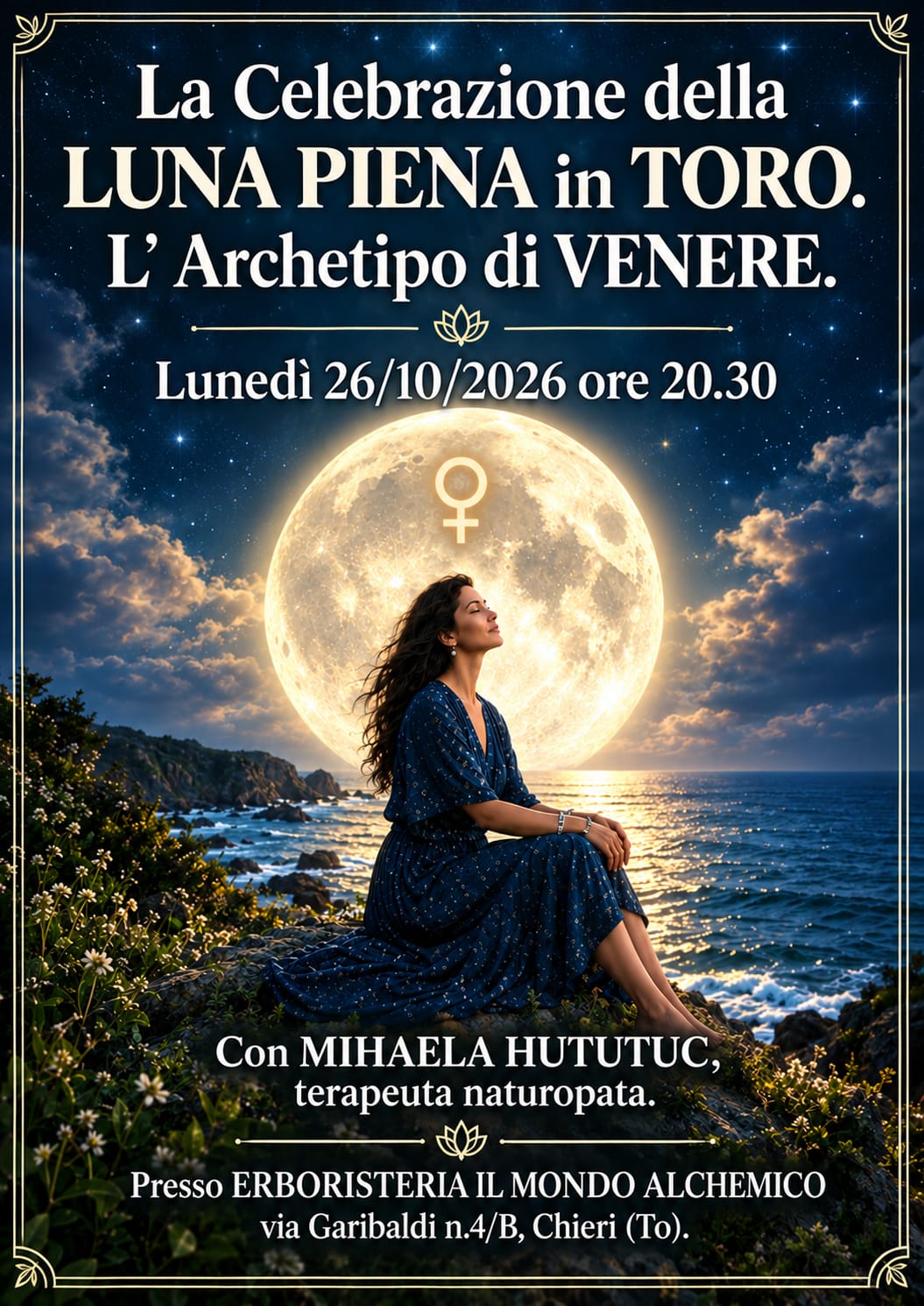 Lunedi 26/10/2026 ore 20.30 La CELEBRAZIONE della LUNA PIENA in TORO. L’ Archetipo di VENERE