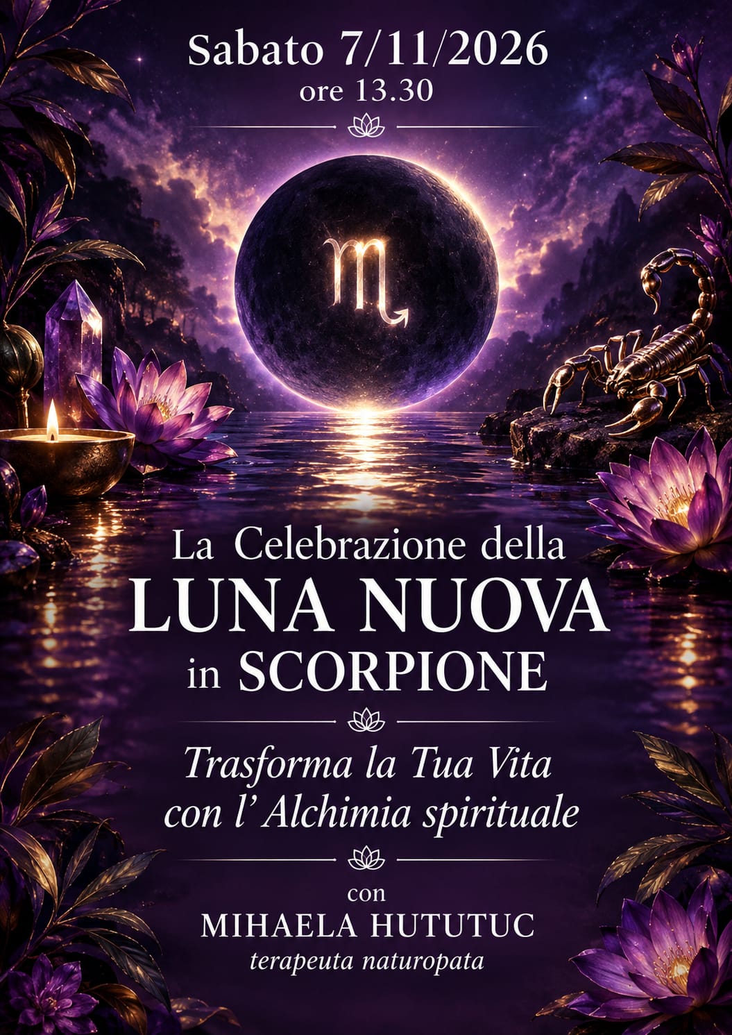 Sabato 7/11/2026  ore 13.30 La CELEBRAZIONE della LUNA NUOVA in SCORPIONE. Trasforma la Tua Vita con l' Alchimia Spirituale
