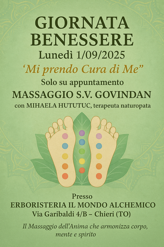 Lunedi 1/09/2025 Giornata Benessere " Mi prendo Cura di Me" MASSAGGIO SV GOVINDAN
